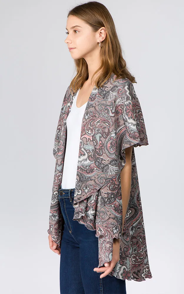 PN90B9 Paisley Print Multi Shawl Vest