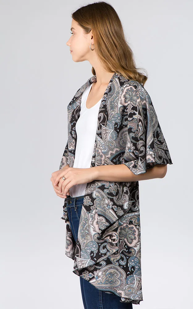 PN90B9 Paisley Print Multi Shawl Vest