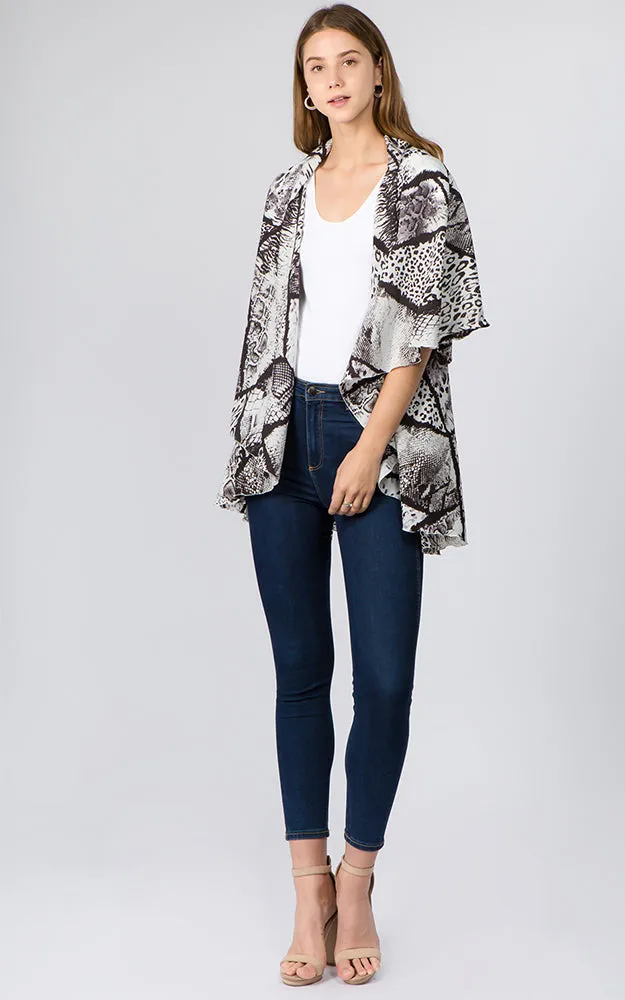 PN96B6 Geometric Print Multi Shawl Vest
