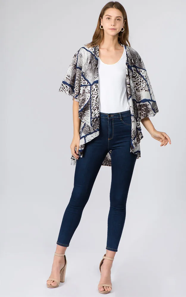 PN96B6 Geometric Print Multi Shawl Vest