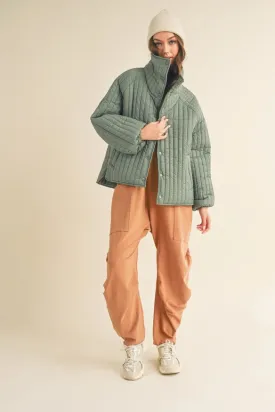 Sage Classic Silhouette Quilted Jacket