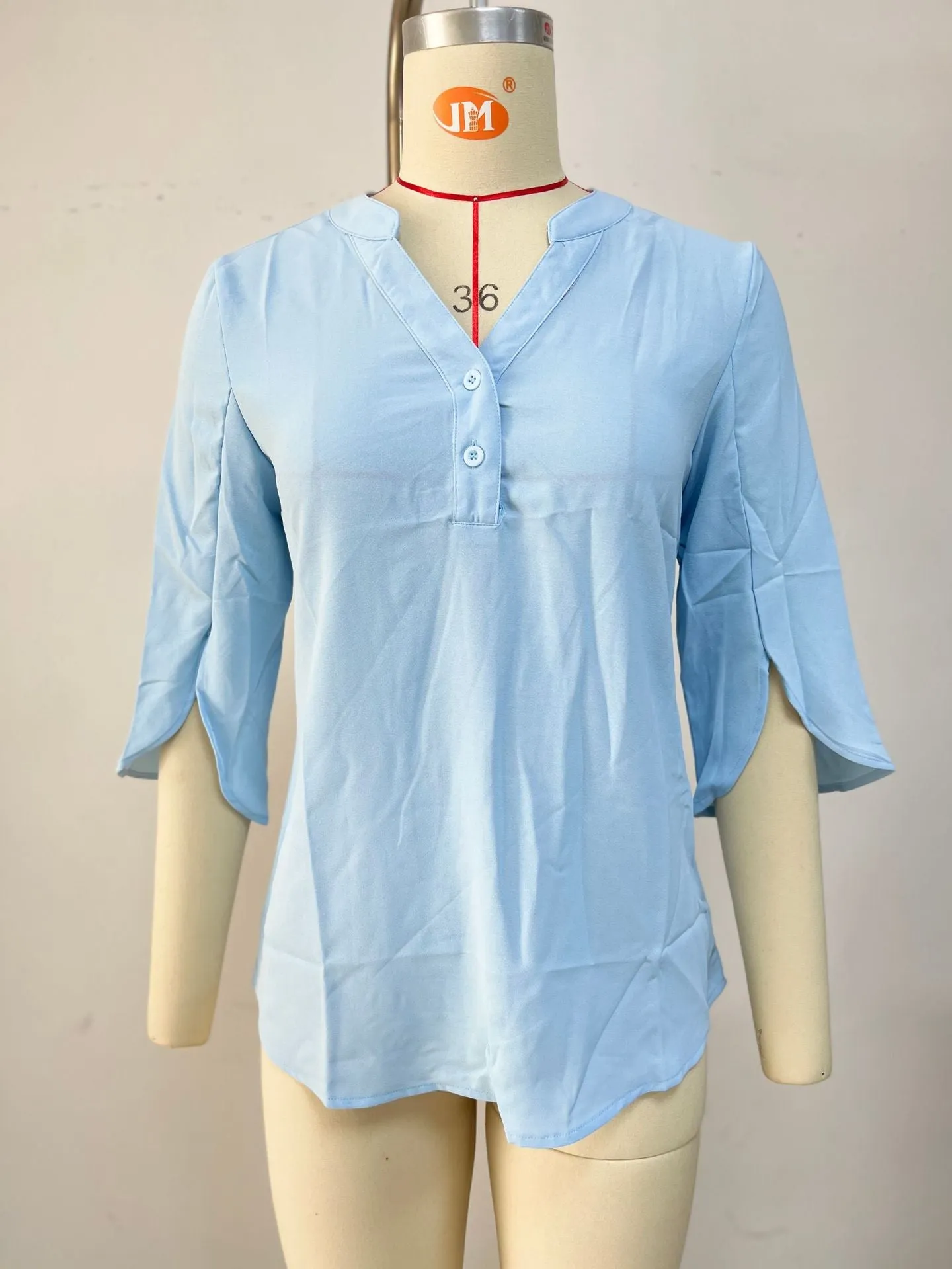 Solid Color V-Neck Mid-Sleeve Tops Women'S Chiffon Shirts Wholesale Womens Clothing N3824052000078