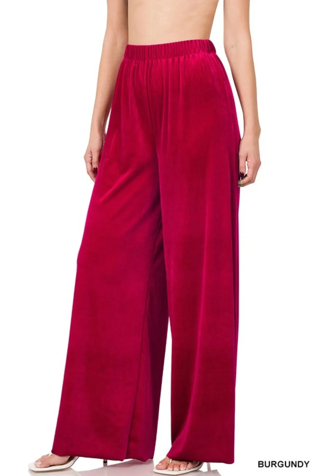 Solid Velvet Wide Leg Pants
