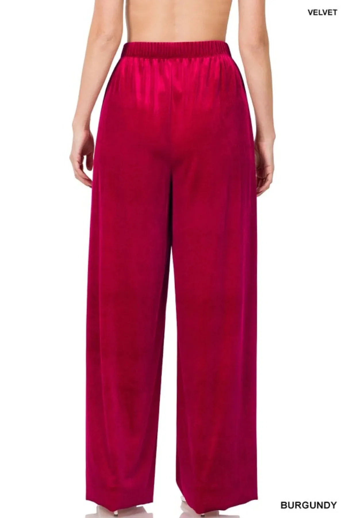 Solid Velvet Wide Leg Pants