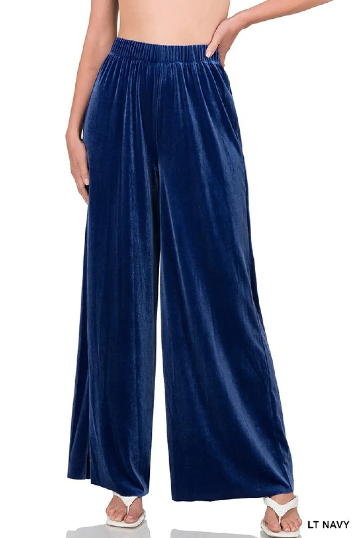 Solid Velvet Wide Leg Pants