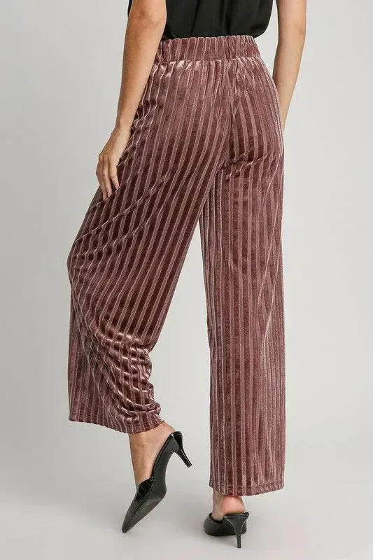 Umgee Wide Leg Striped Velvet Pants
