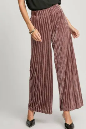 Umgee Wide Leg Striped Velvet Pants