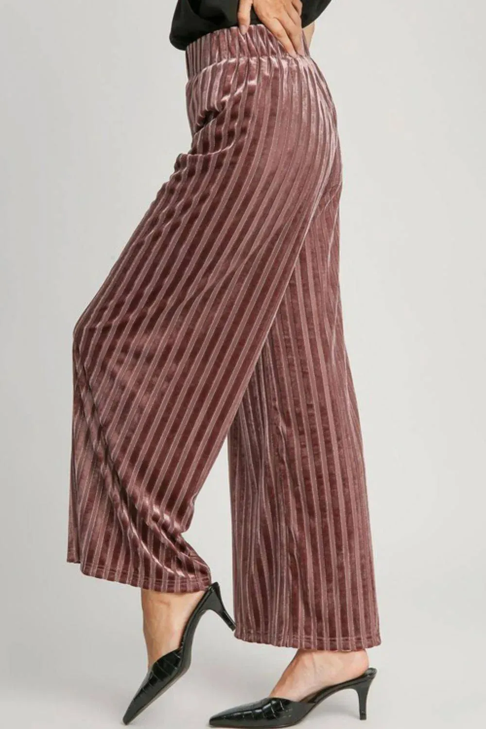 Umgee Wide Leg Striped Velvet Pants