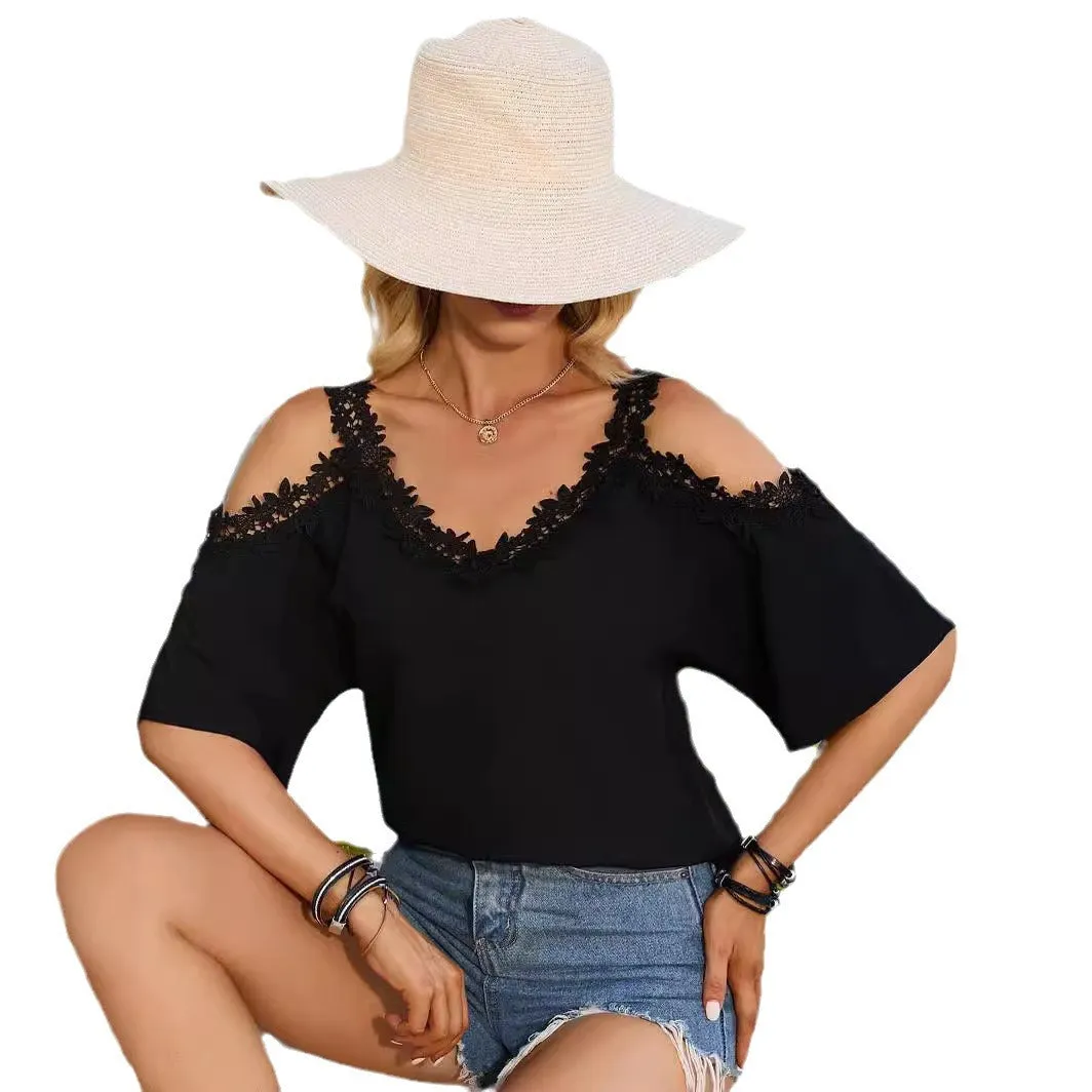 V-Neck Lace Five-Quarter Sleeve Sexy Strapless Halter Chiffon Shirts Wholesale Womens Clothing N3824052000046
