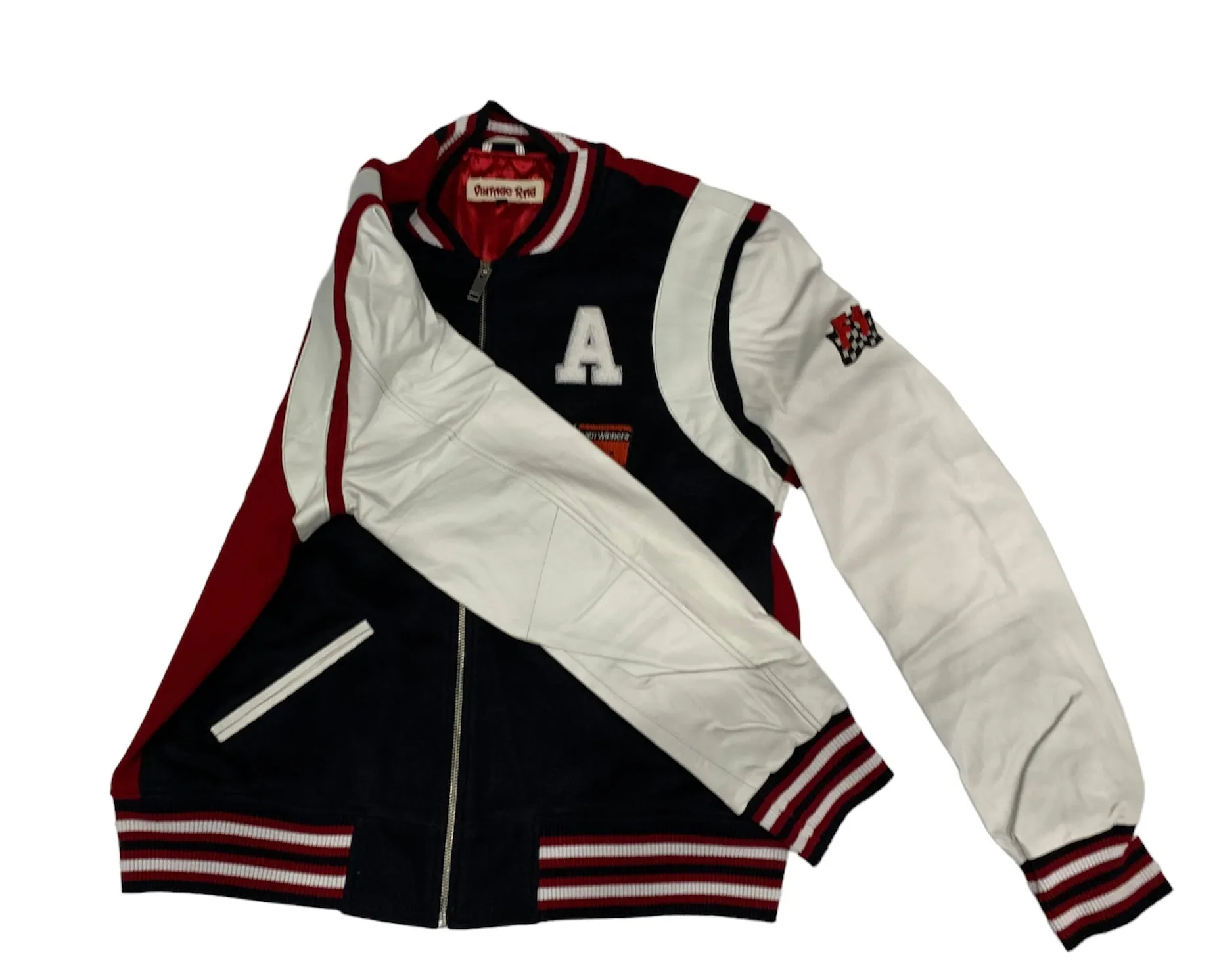 VARSITY JACKET WITH COLOR BLOCK AND LEATHER SLEEVES