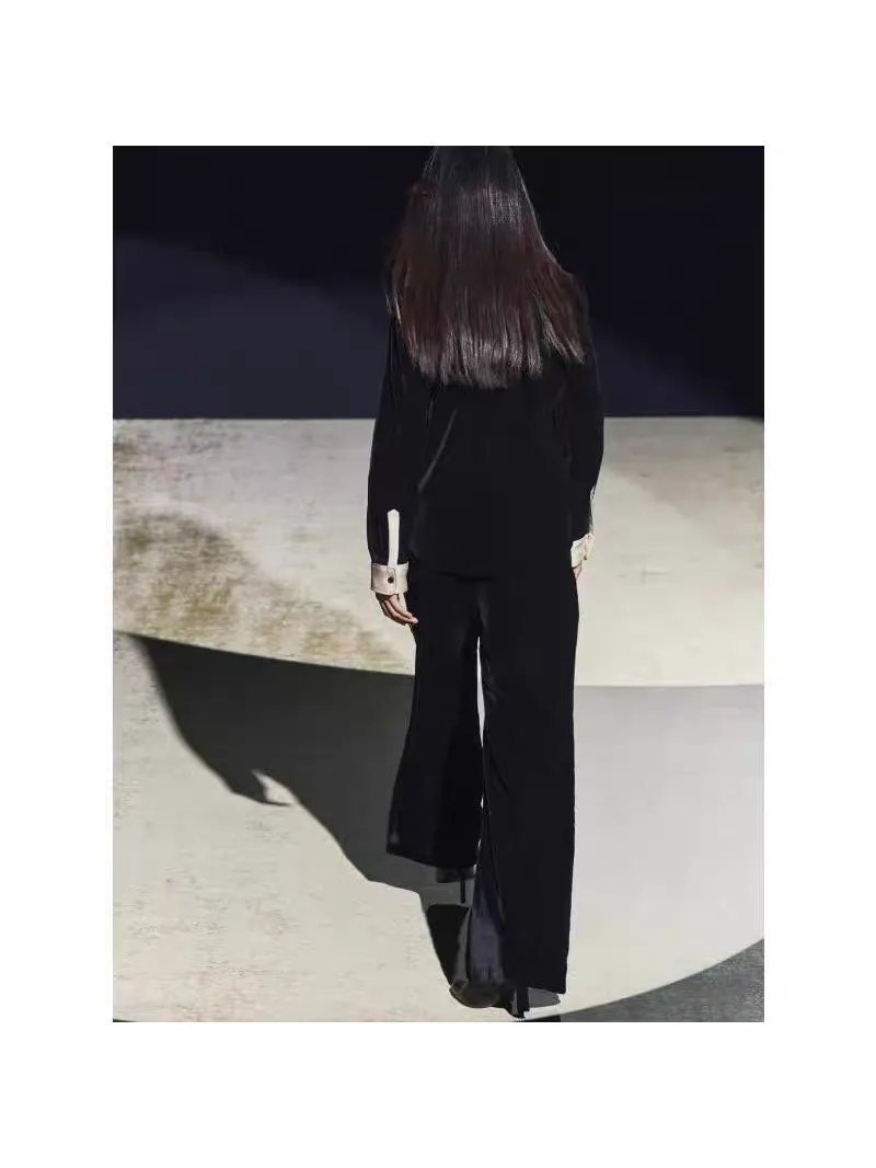 Velvet Shirt & Wide Leg Pants Coord Set