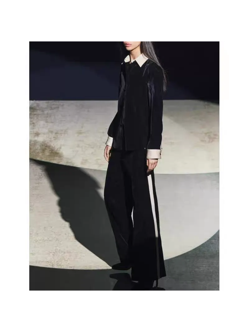 Velvet Shirt & Wide Leg Pants Coord Set