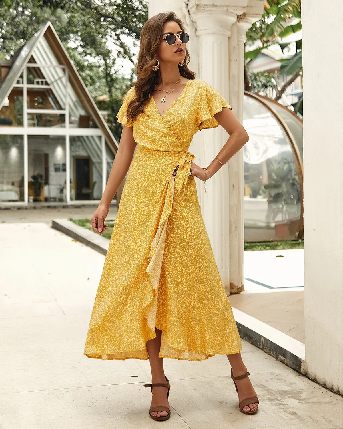 Wrap V Neck Beach Party Maxi Dress