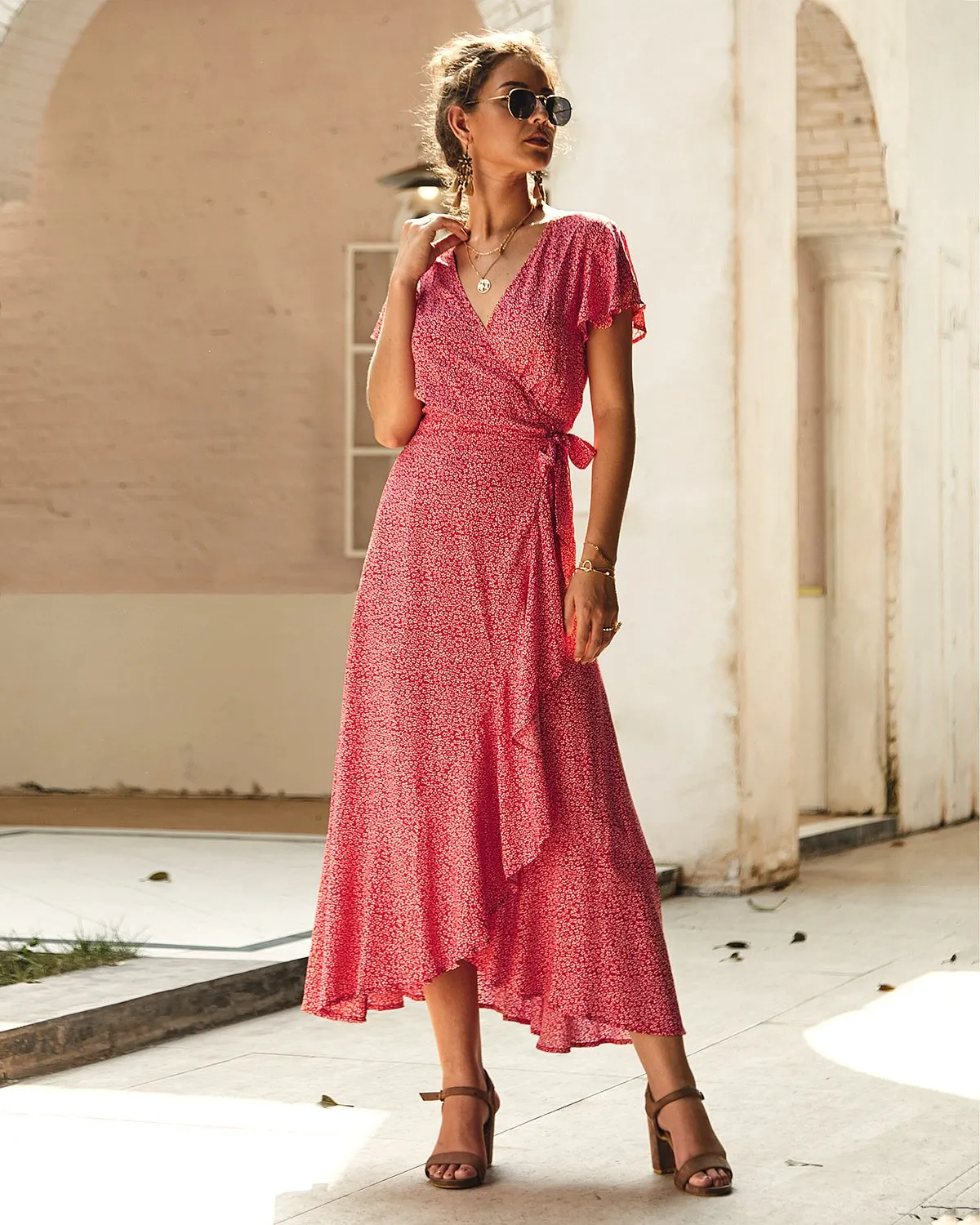 Wrap V Neck Beach Party Maxi Dress