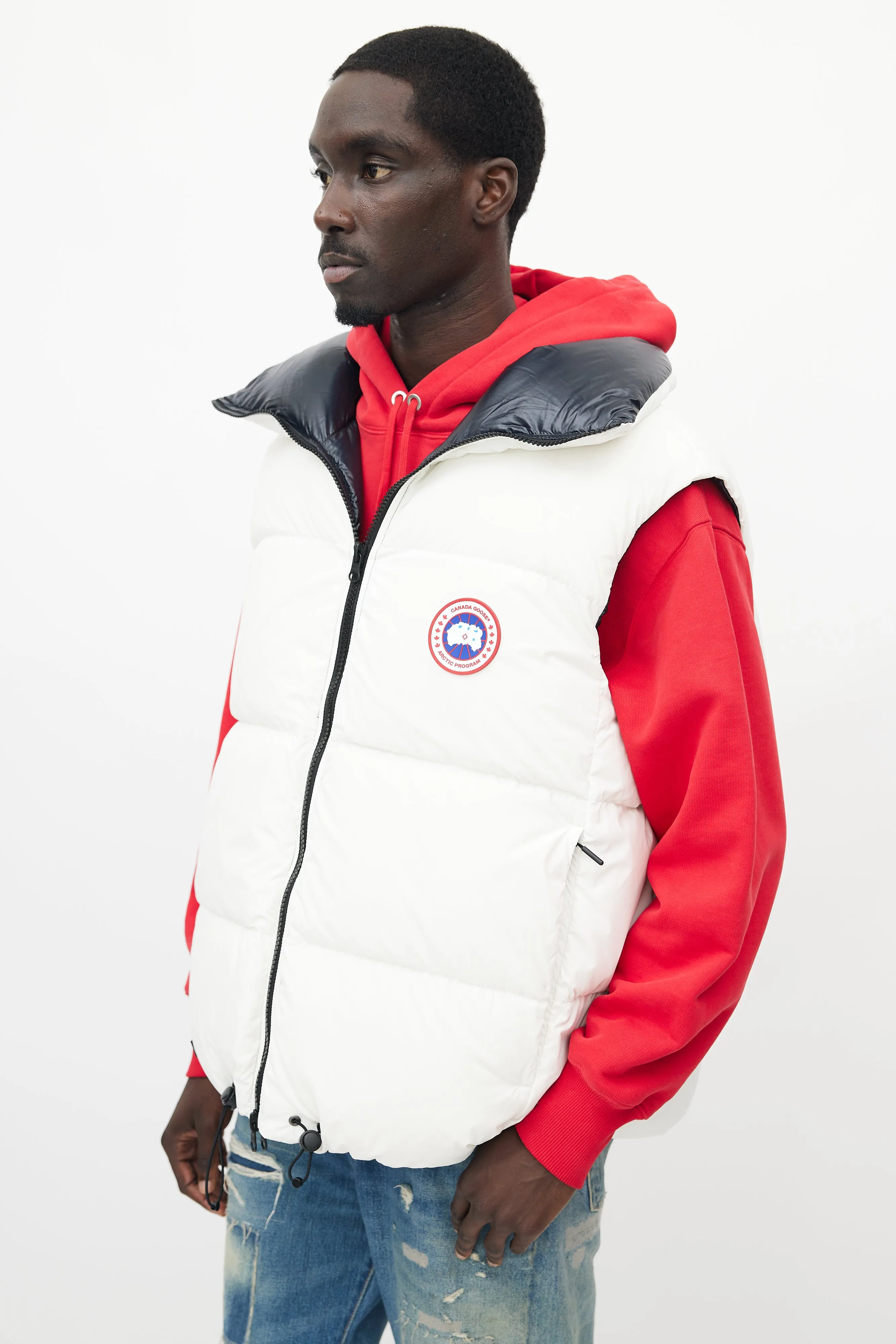 X Angel Chen White & Navy Bayan Reversible Down Vest