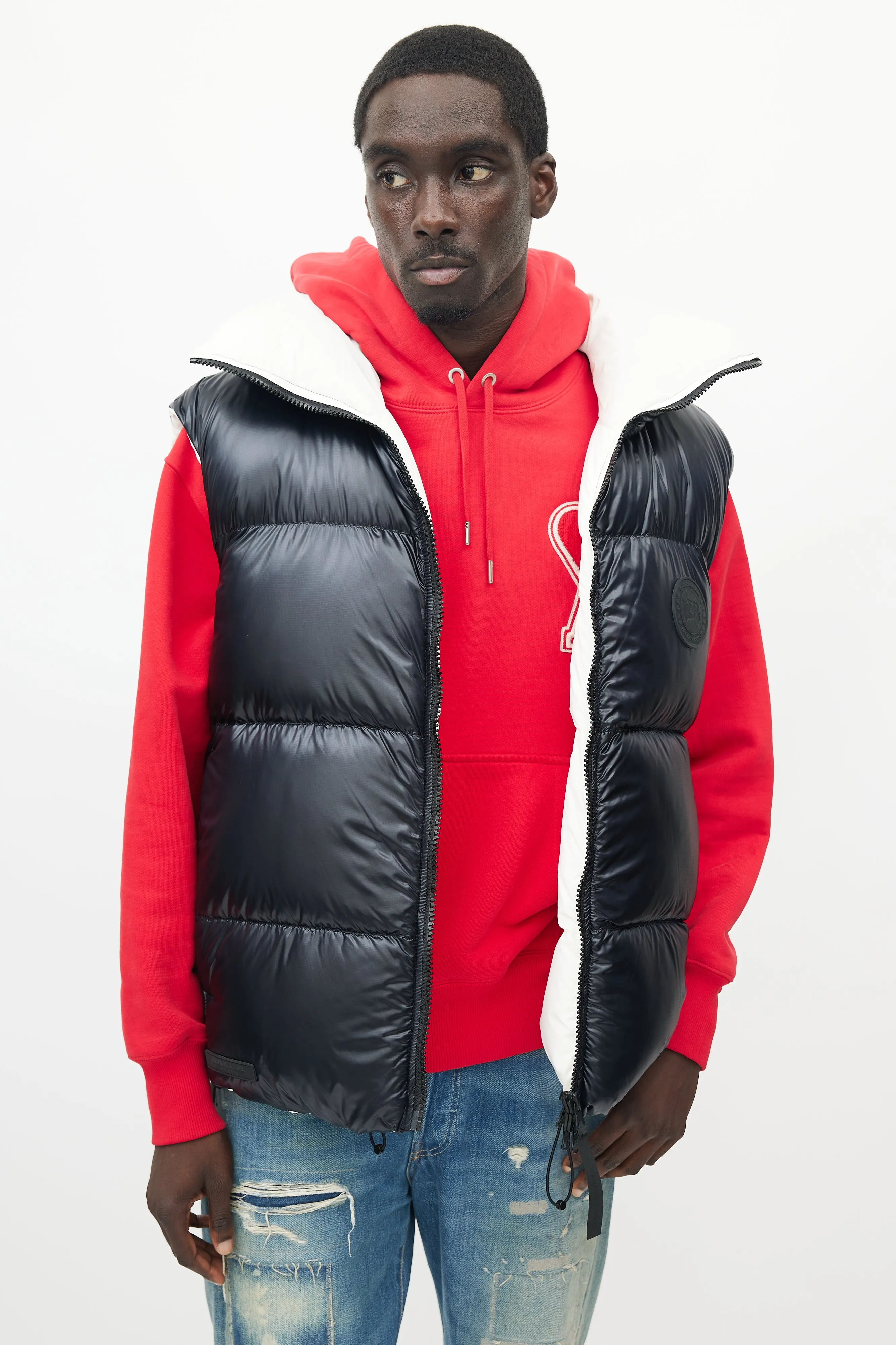 X Angel Chen White & Navy Bayan Reversible Down Vest