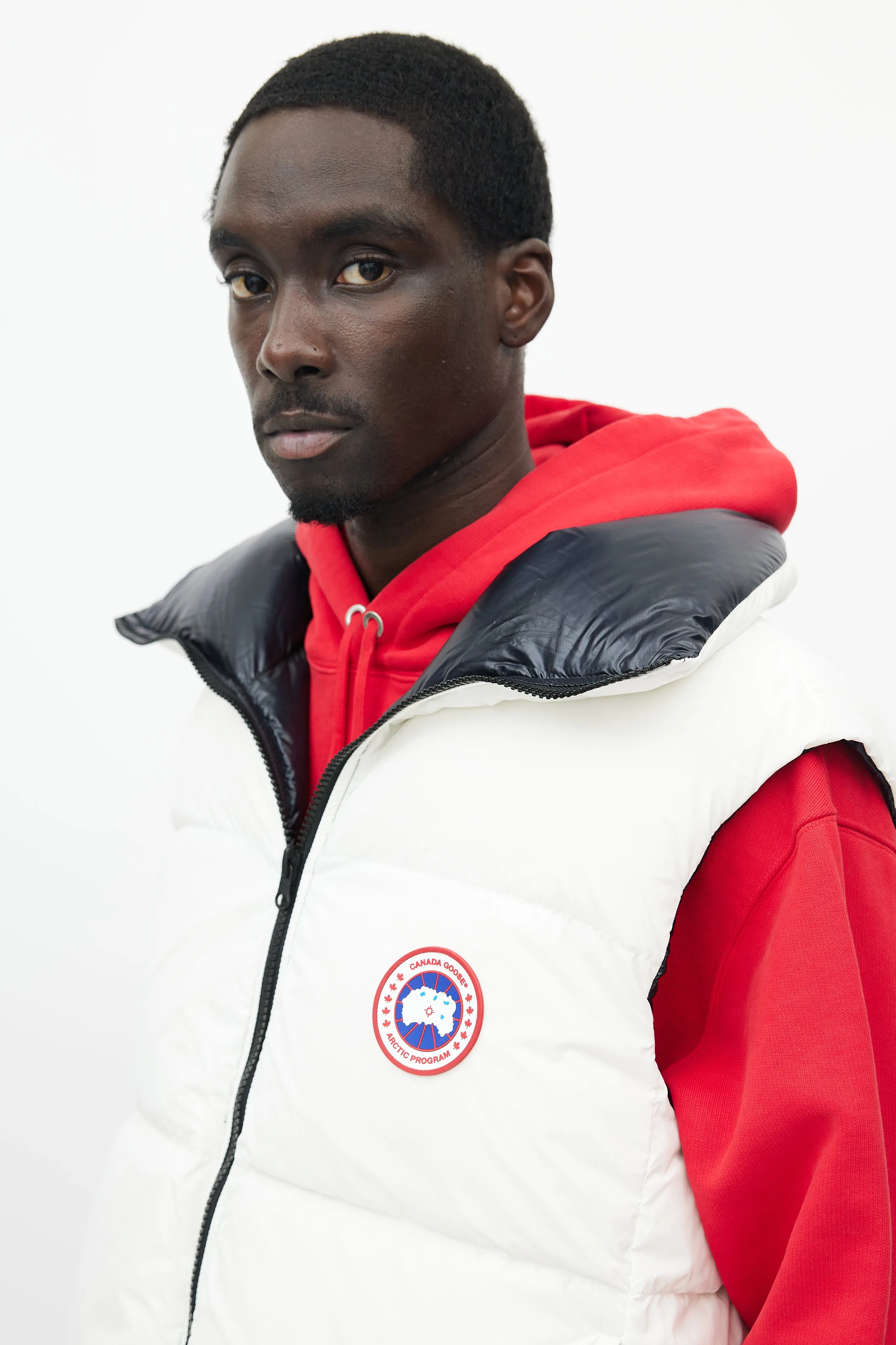 X Angel Chen White & Navy Bayan Reversible Down Vest